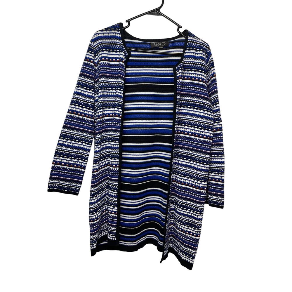 Kasper knit sweater cardigan striped women's large striped long wear as coat